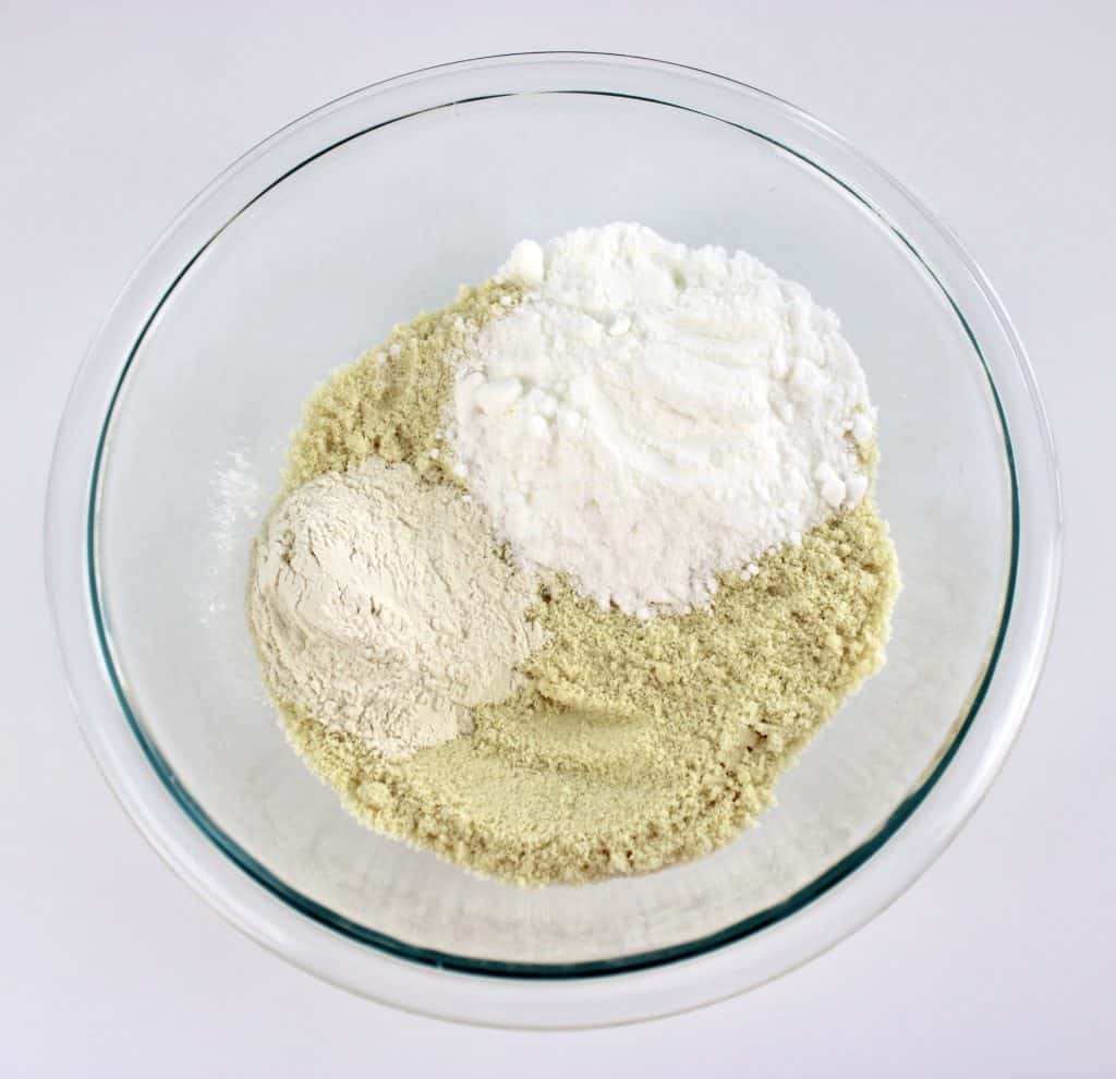 dry ingredients for crust in glass bowl