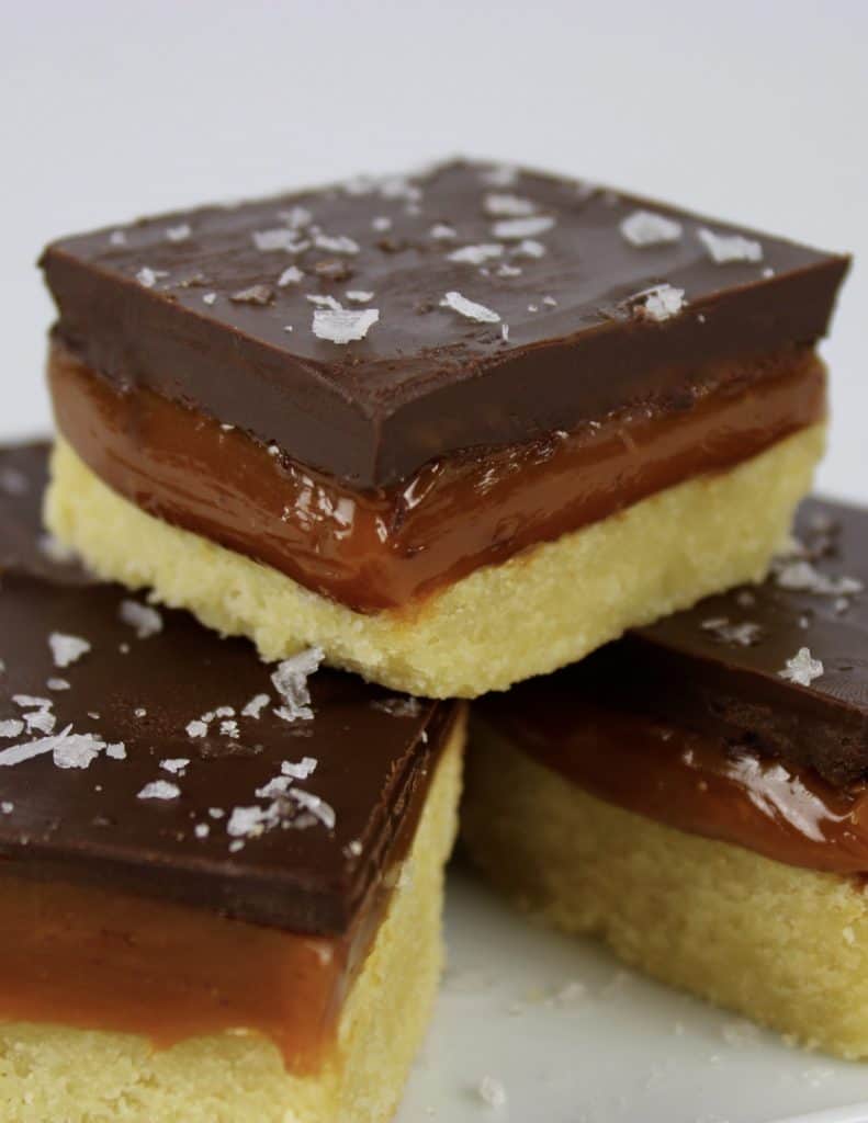 closeup of Caramel Slice squares stacked up