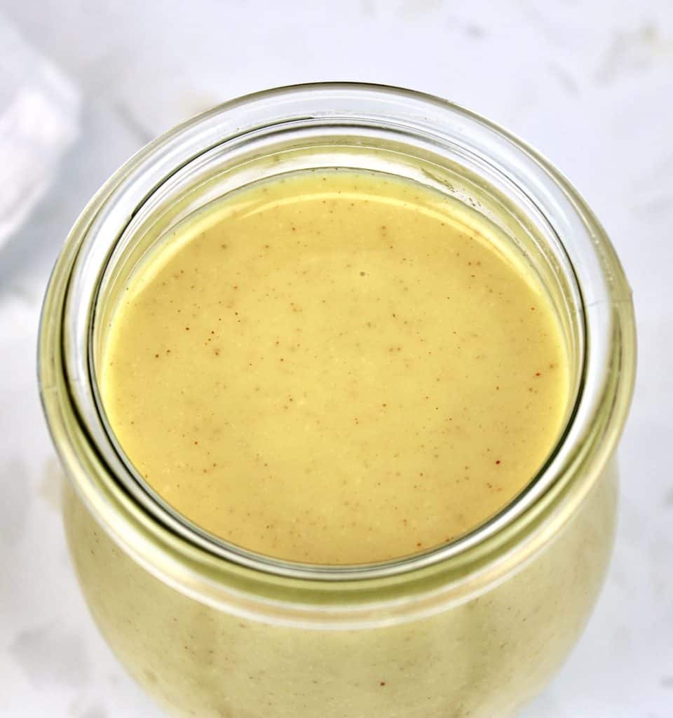 Keto Honey Mustard Sauce in glass jar