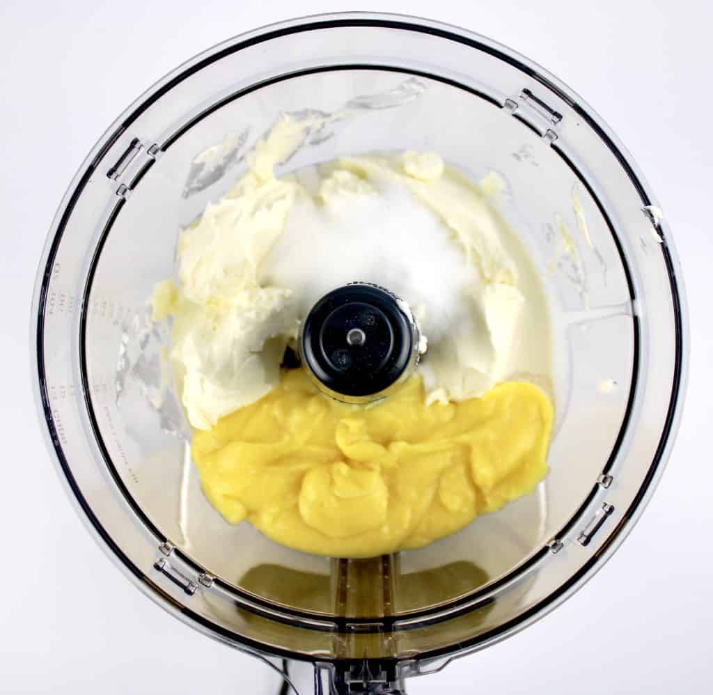lemon tart filling ingredients in food processor unmixed