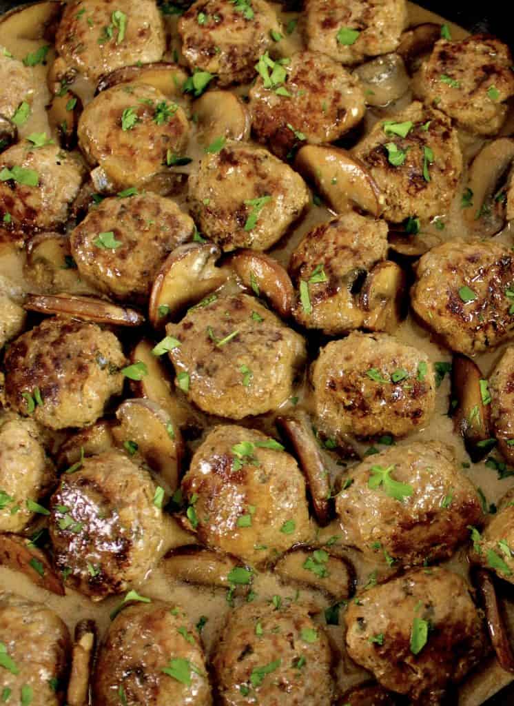 closeup of Keto Salisbury Steak Meatballs