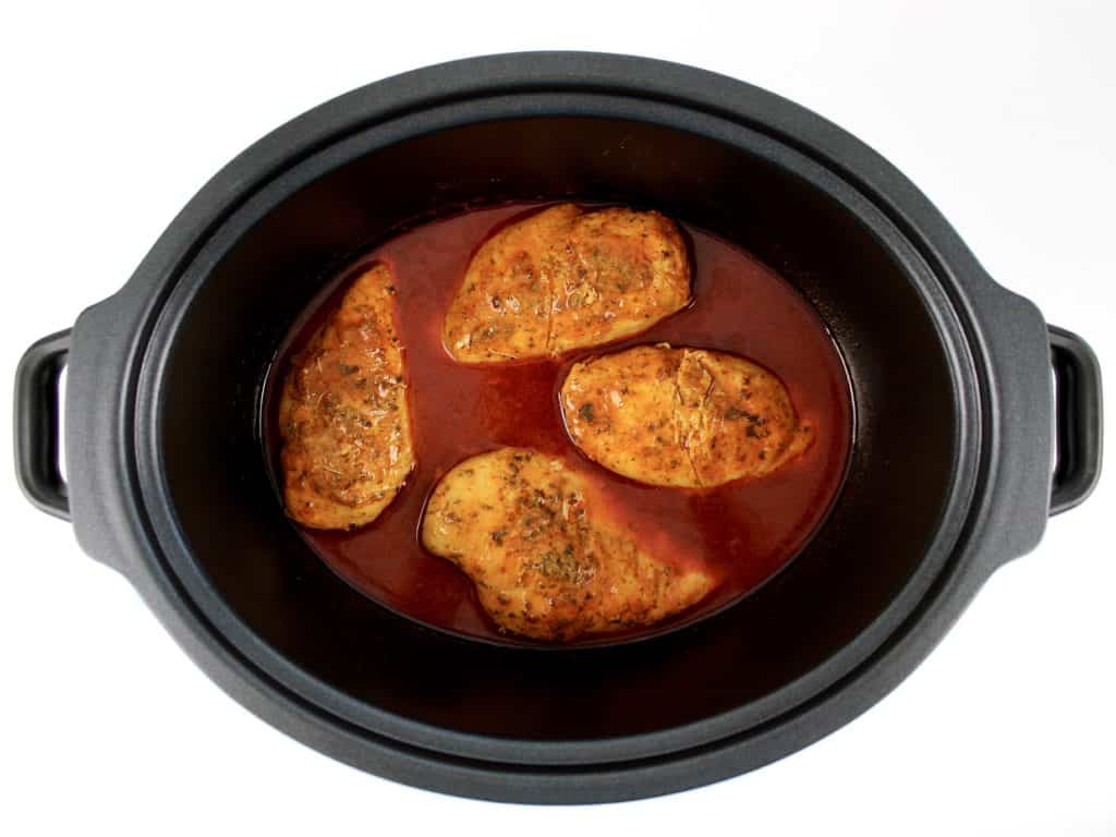 cooked buffalo chicken breasts in slow cooker