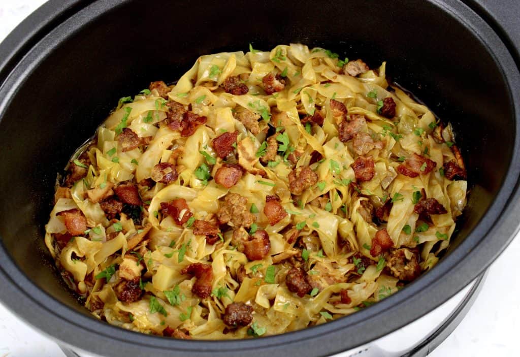 Slow Cooker Cabbage with sausage and bacon
