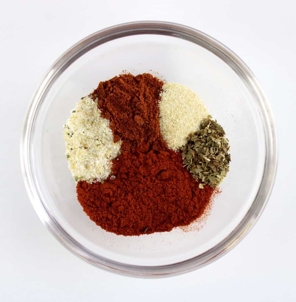 5 different spices unmixed in glass bowl