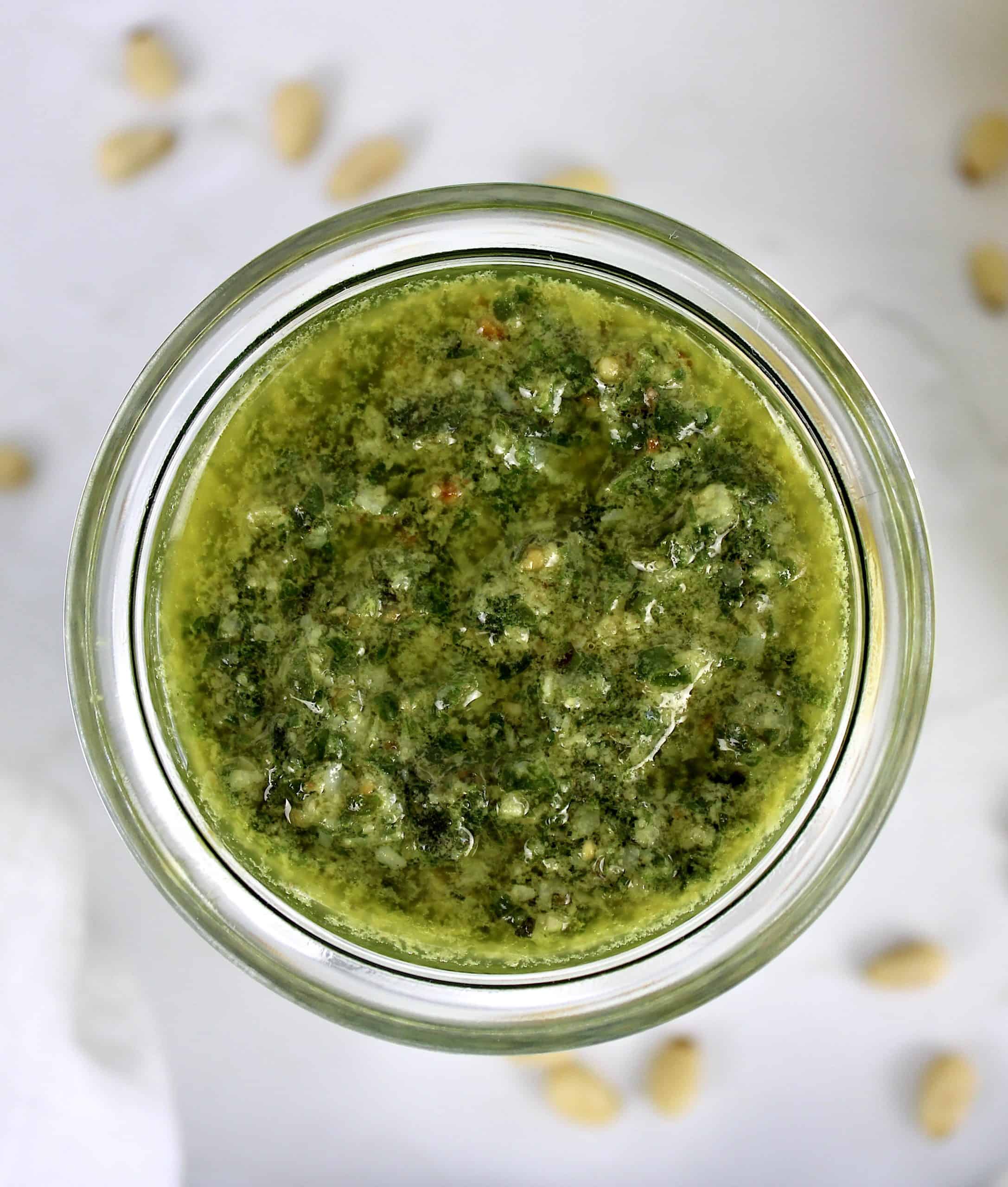 open jar of pesto sauce