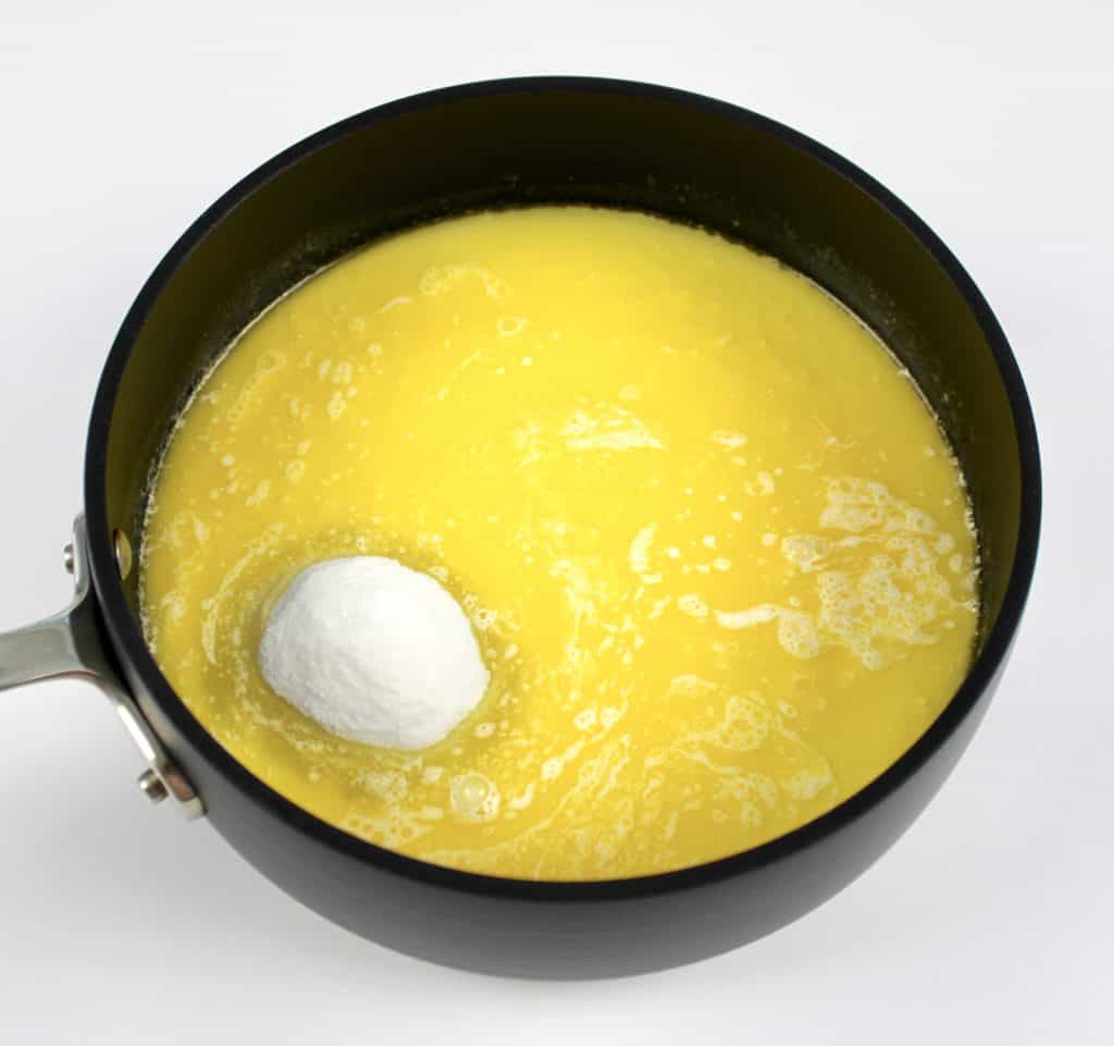 melted butter and sweetener in saucepan
