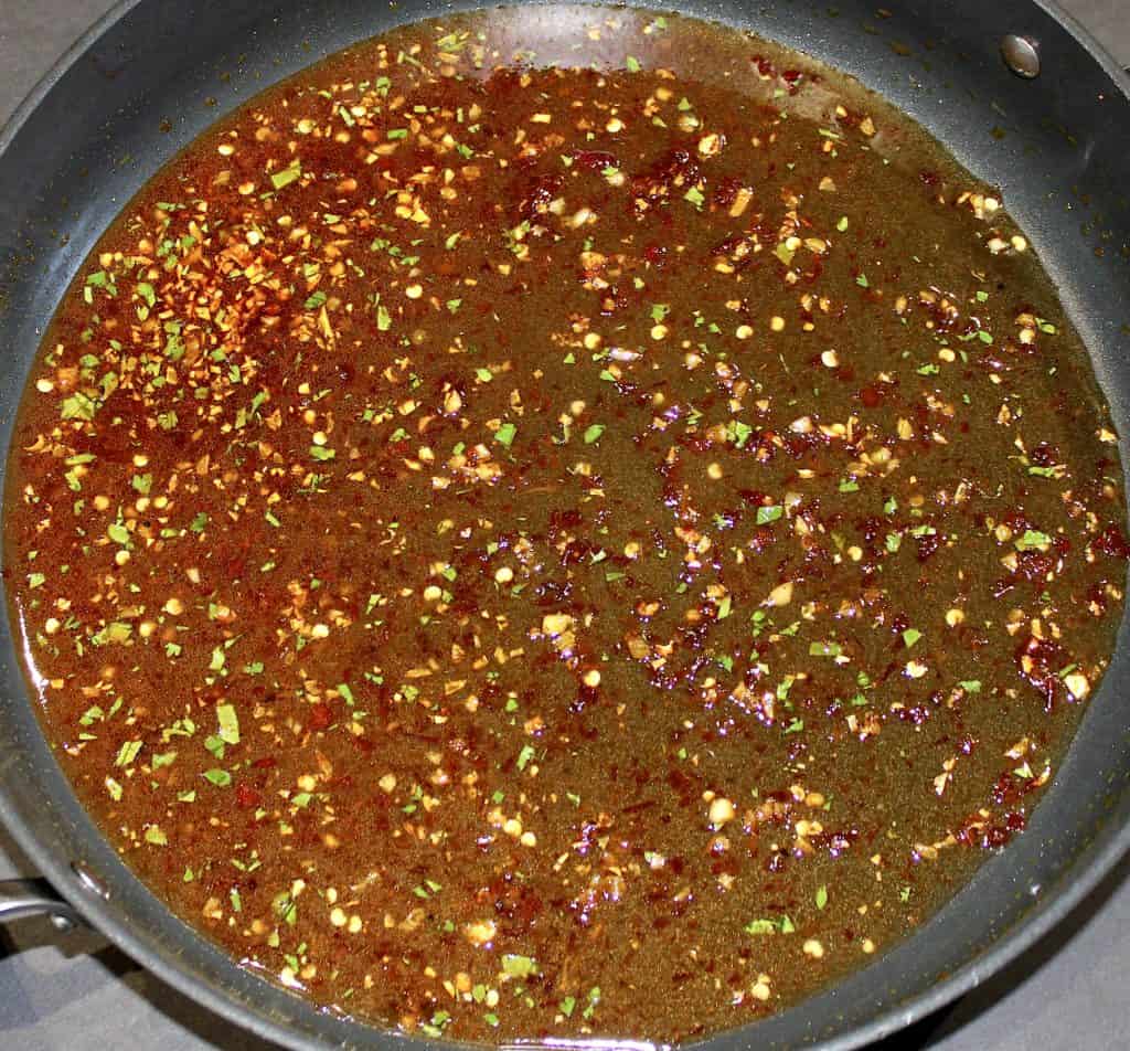 chili lime sauce in skillet