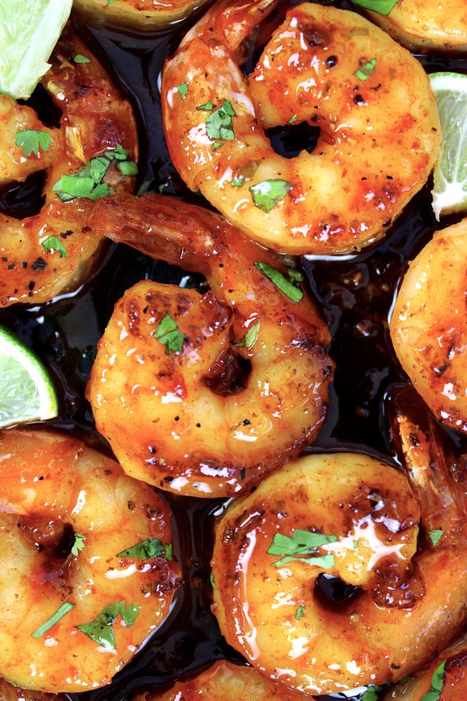 Chili Lime Shrimp with lime wedges