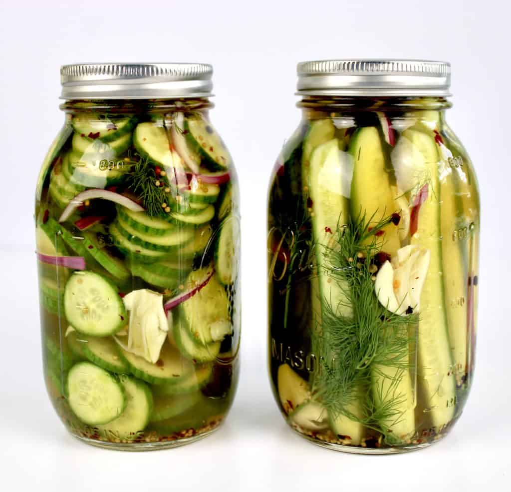 Easy Homemade Pickles in 2 sealed mason jars