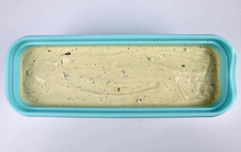 butter pecan ice cream in turquoise container