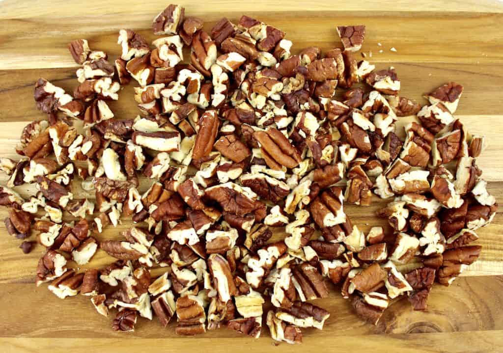 chopped pecans on cutting board
