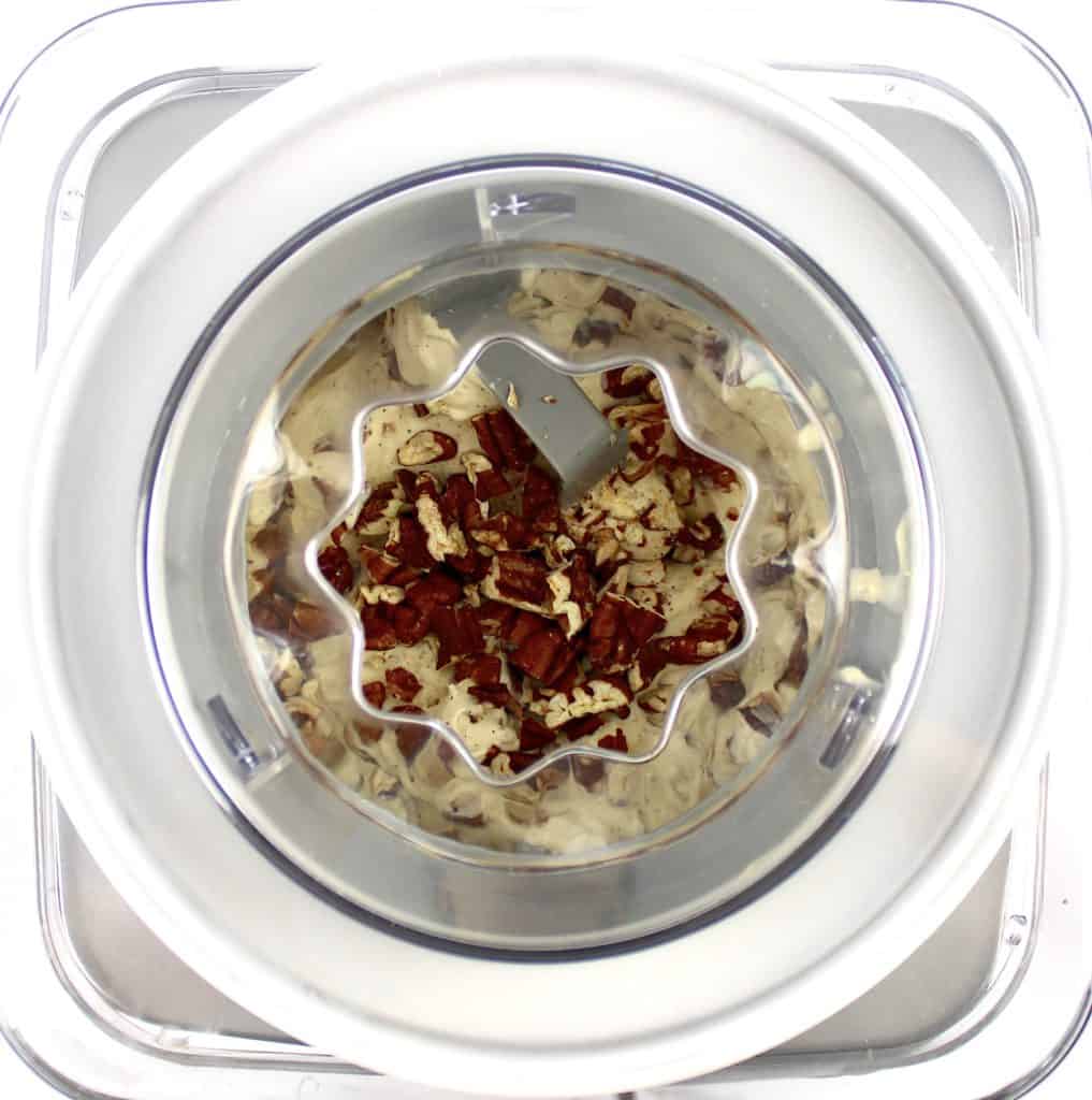 butter pecan ice cream with chopped pecans in ice cream maker