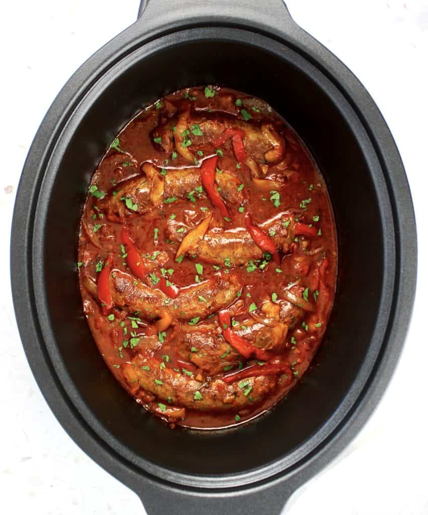 Crock Pot Sausage and Peppers in crockpot