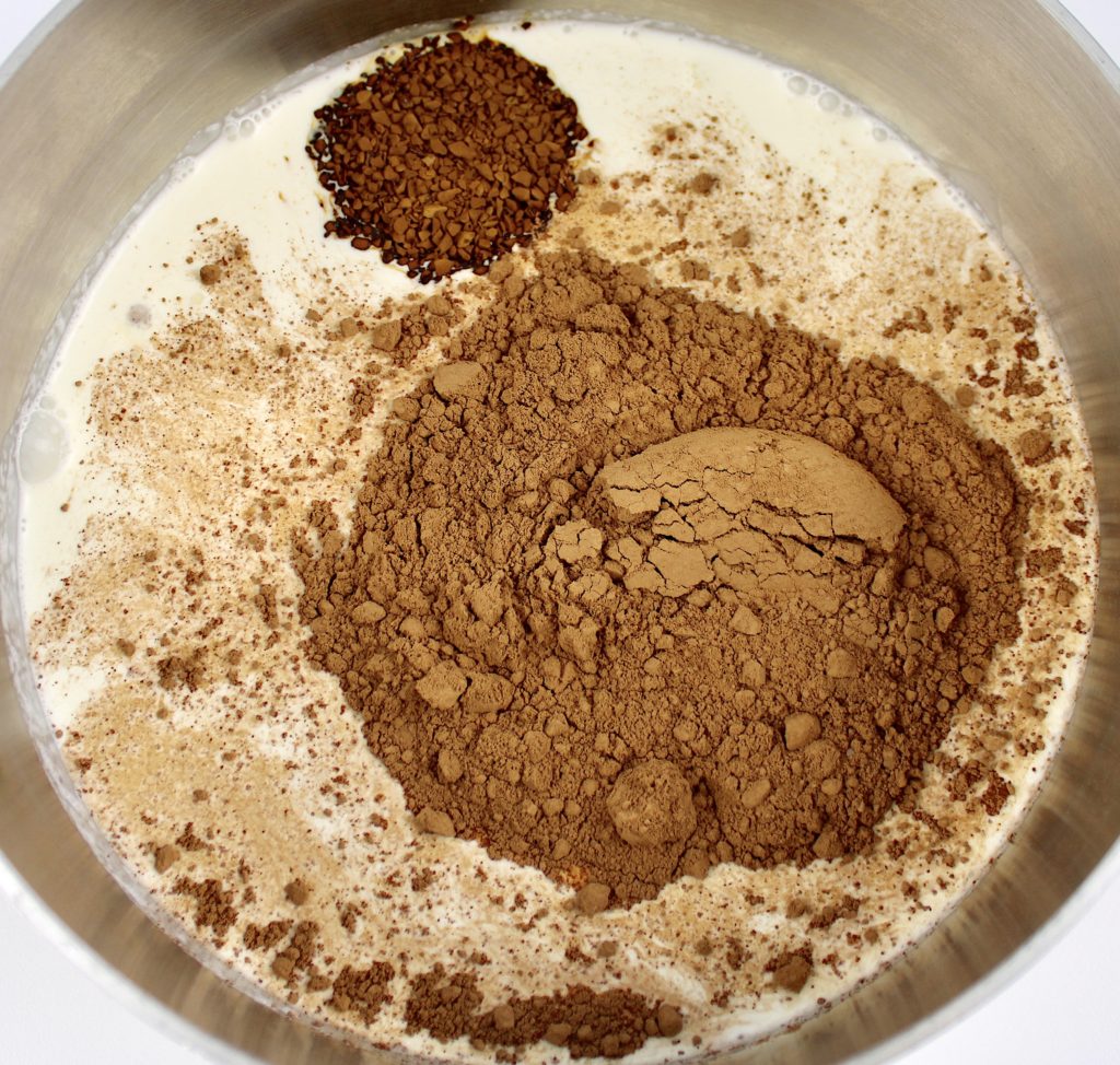 heavy cream cocoa powder and instant coffee in saucepan unmixed