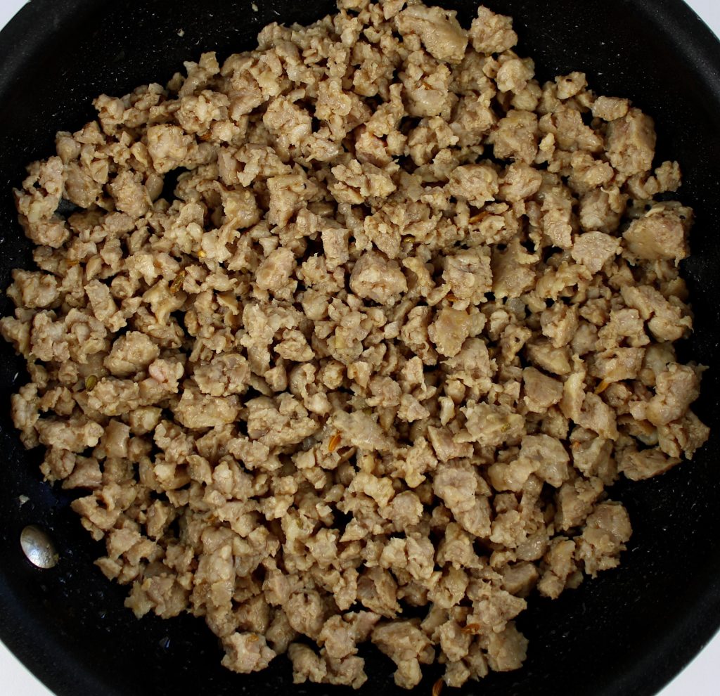 cooked ground sausage in skillet