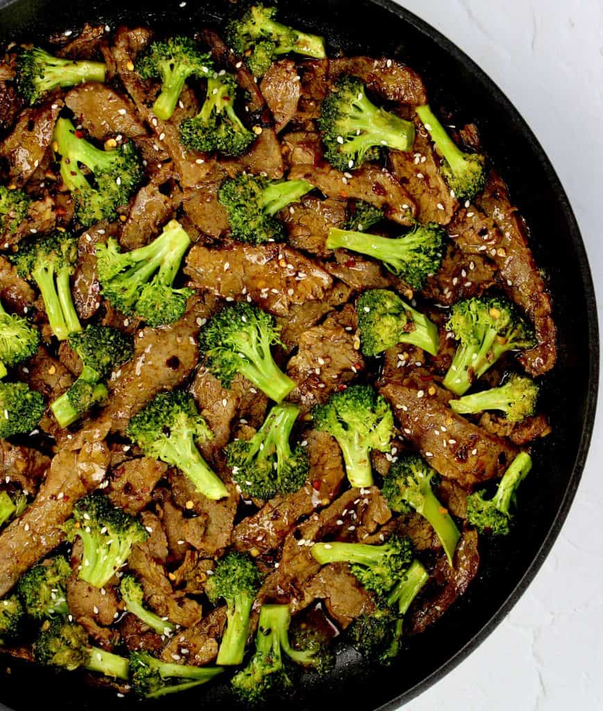 Beef and Broccoli in skillet