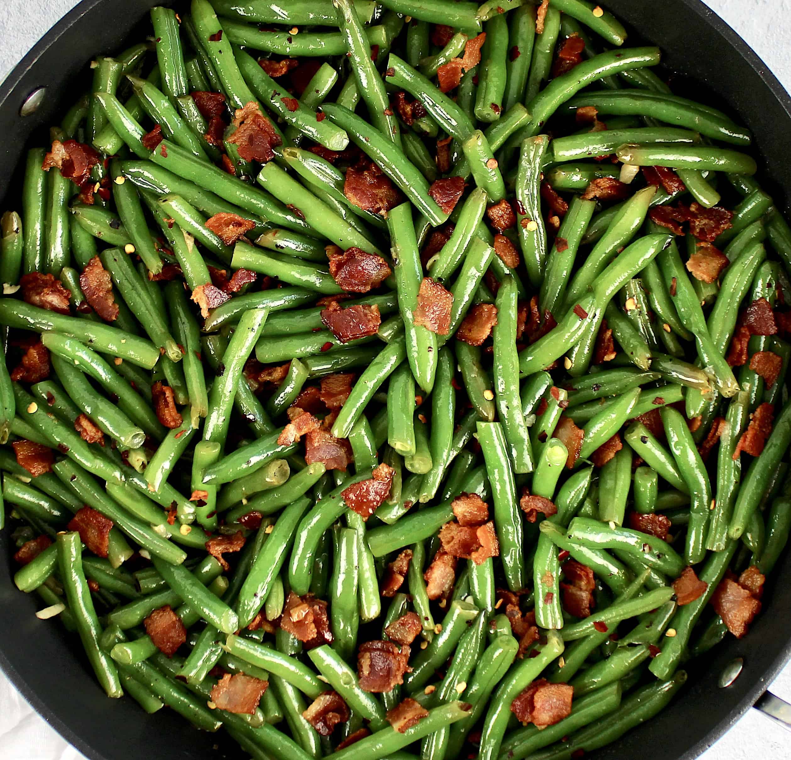 Green Beans with Bacon in skillet