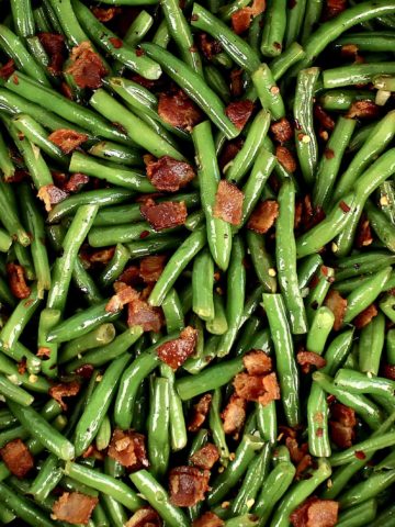 closeup of Green Beans with Bacon