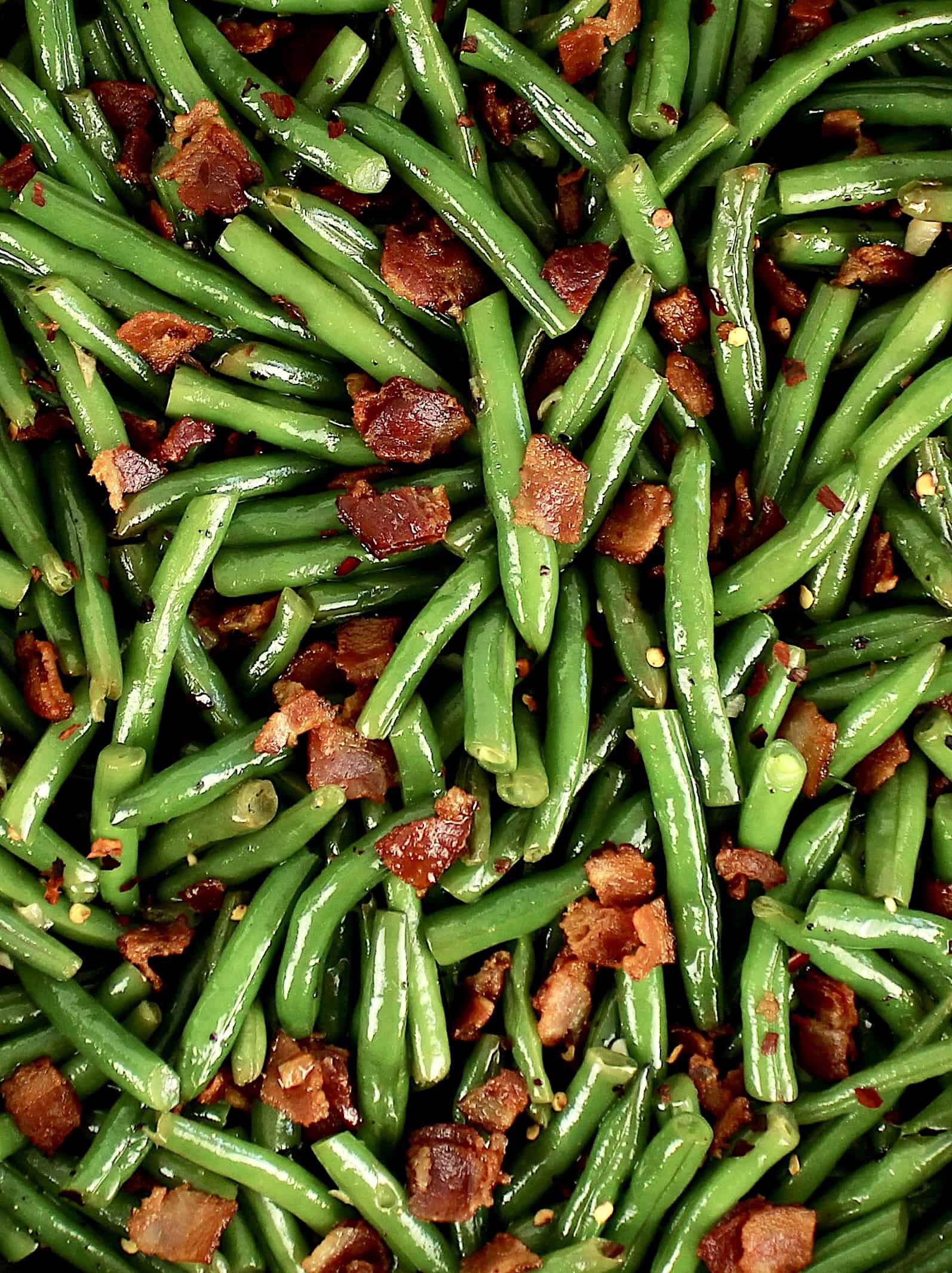 closeup of Green Beans with Bacon
