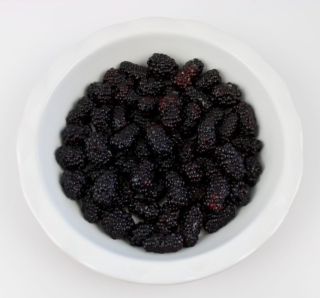 blackberries in white pie dish