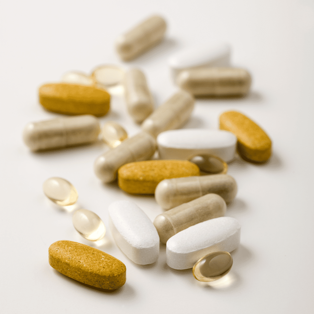 vitamins on white counter