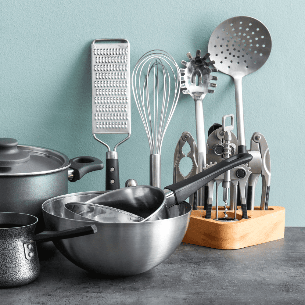 cooking utensils on slate counter