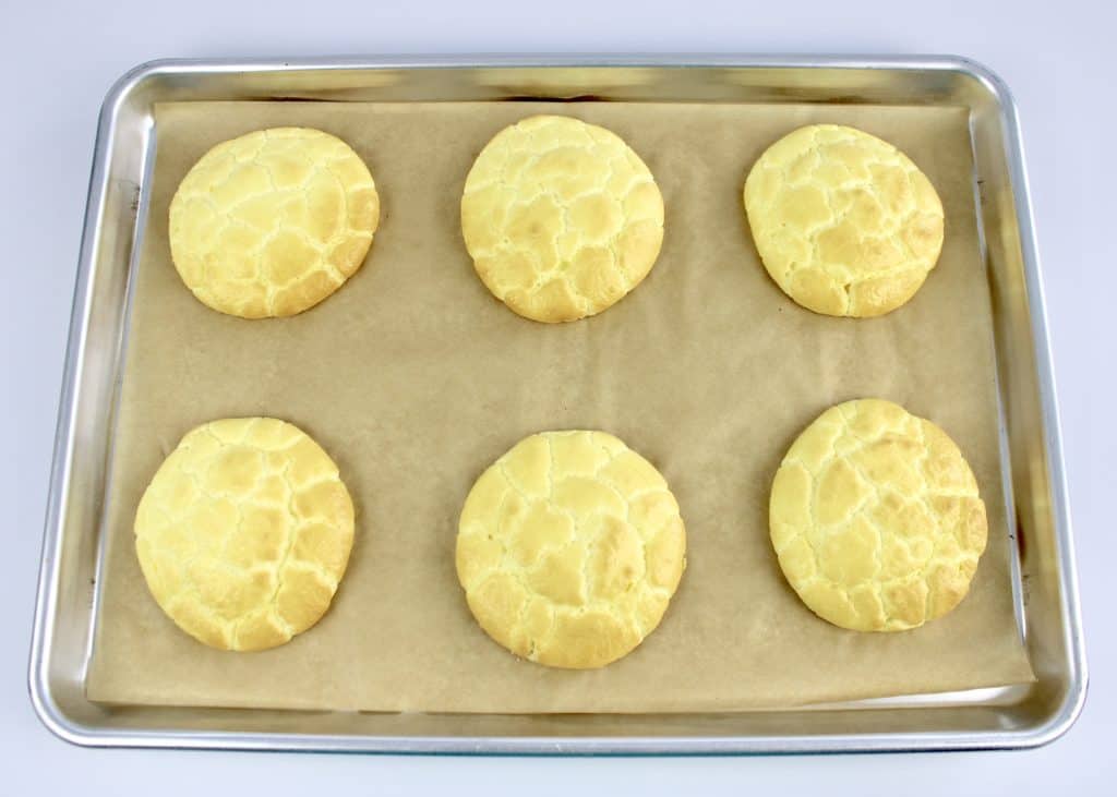 6 baked cloud breads on parchment paper