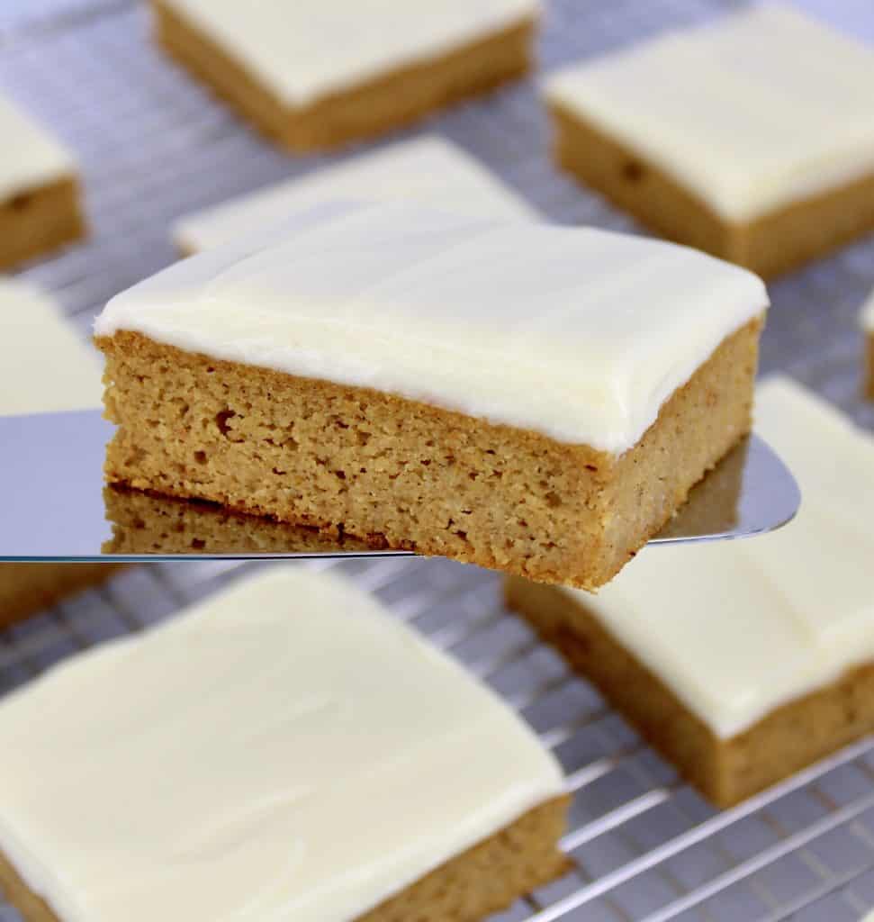 pumpkin bar held up with silver spatula