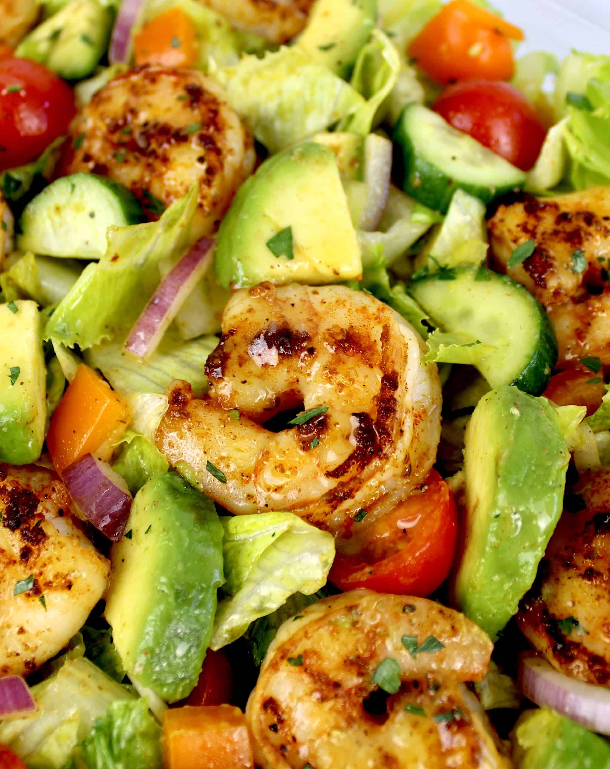 closeup of shrimp in salad