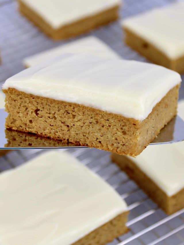 pumpkin bar held up with silver spatula