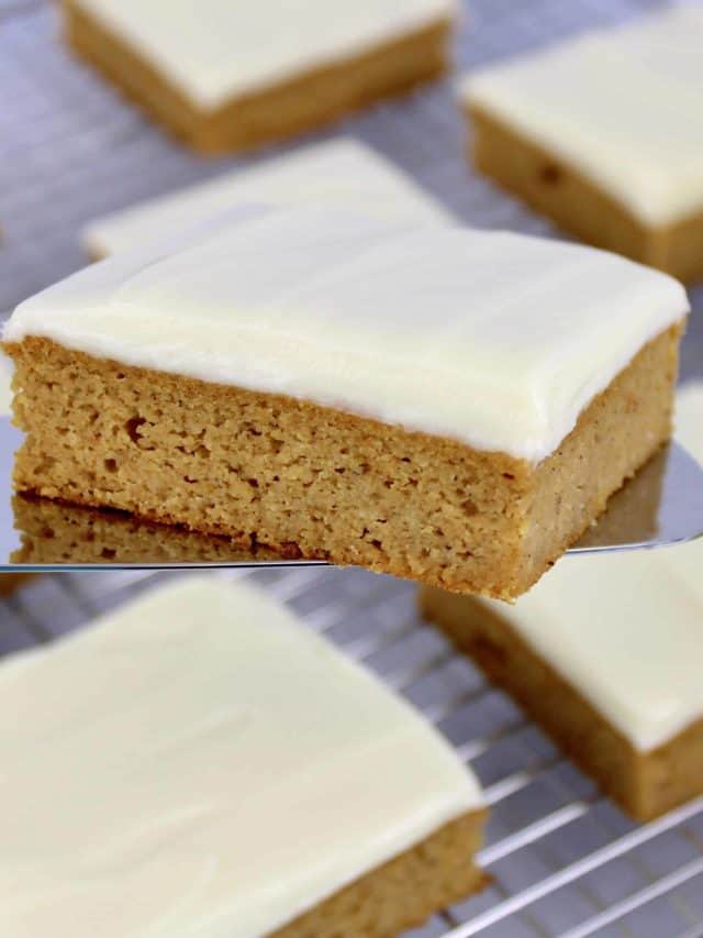 pumpkin bar held up with silver spatula