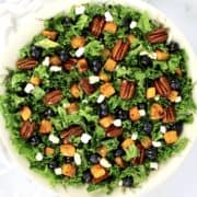 salad with kale butternut squash pecans blueberries