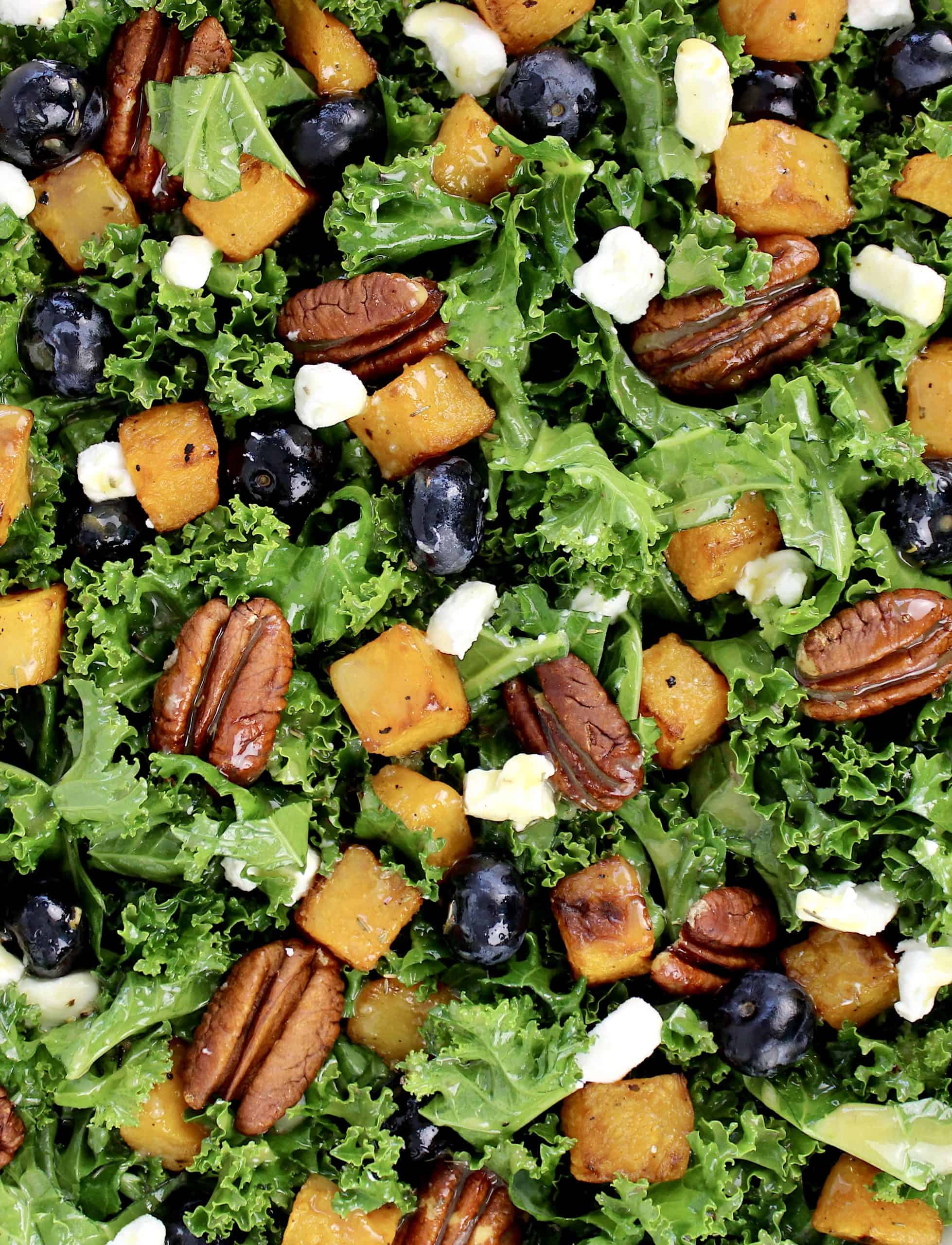 closeup of Kale Salad with Roasted Butternut Squash