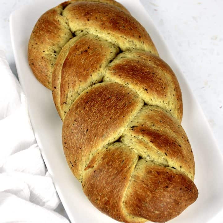 Keto Braided Herb Bread on white plate