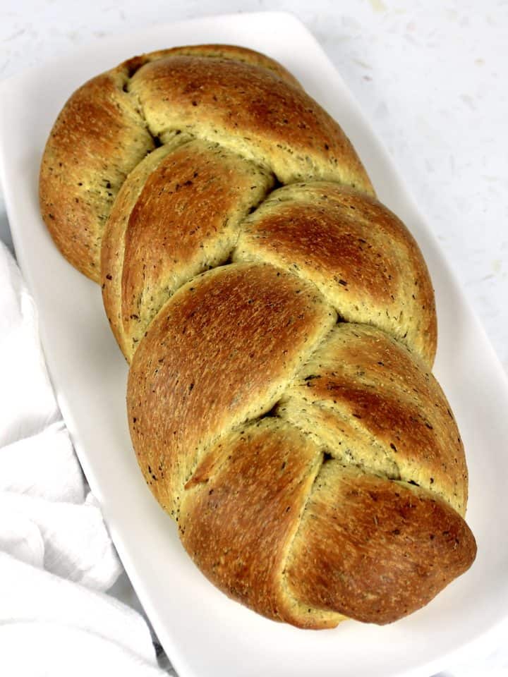 Keto Braided Herb Bread on white plate