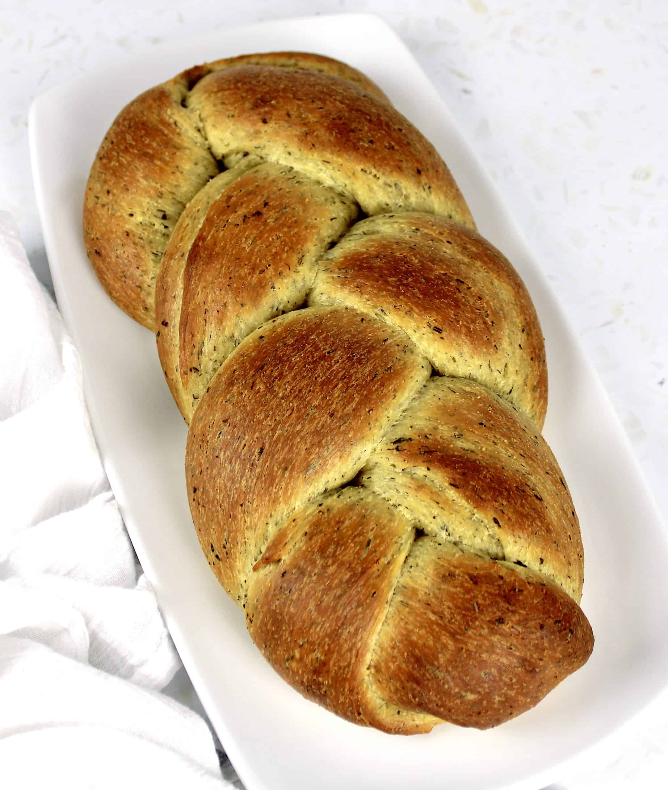 Keto Braided Herb Bread on white plate
