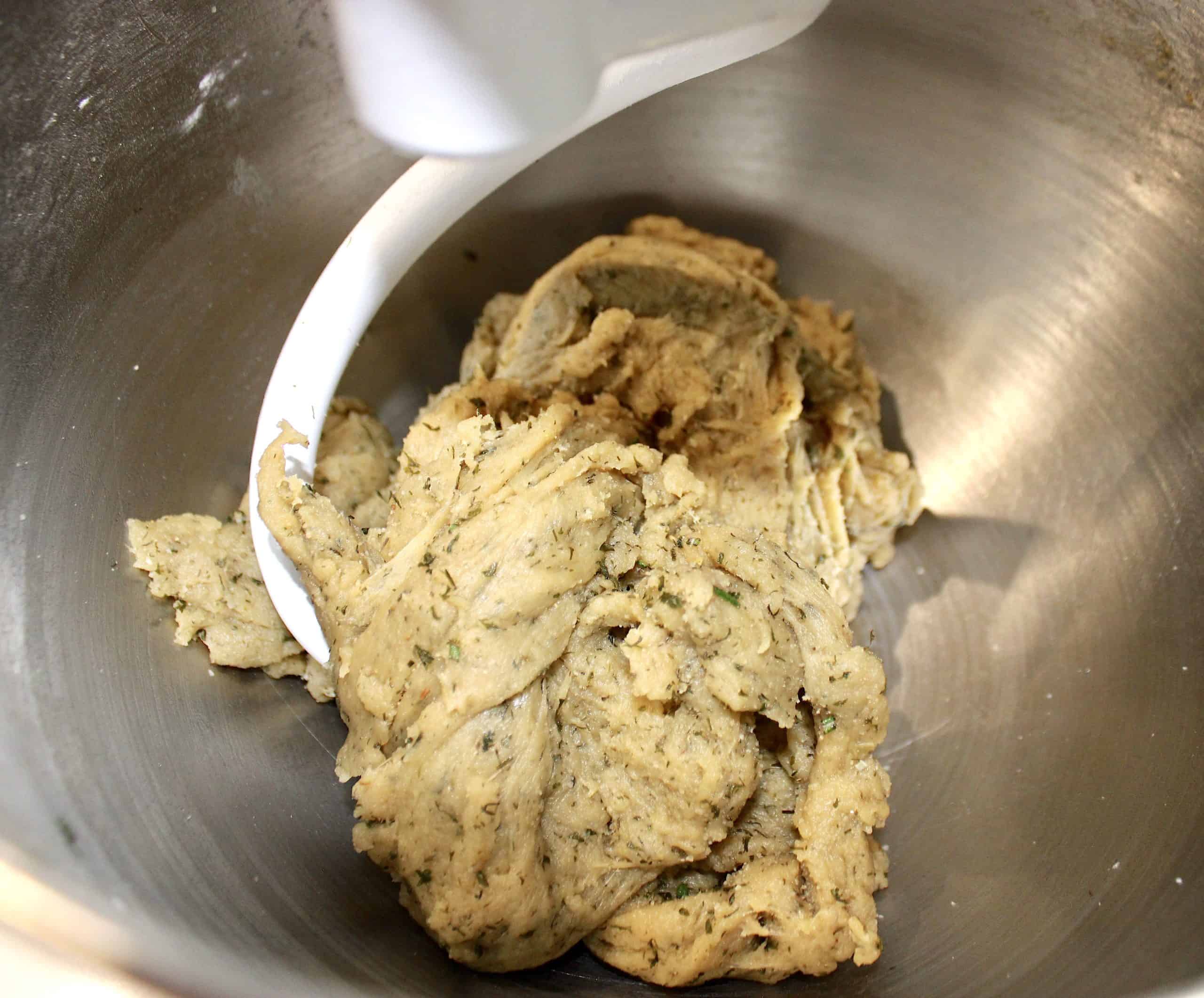 Keto Braided Herb Bread dough in mixer