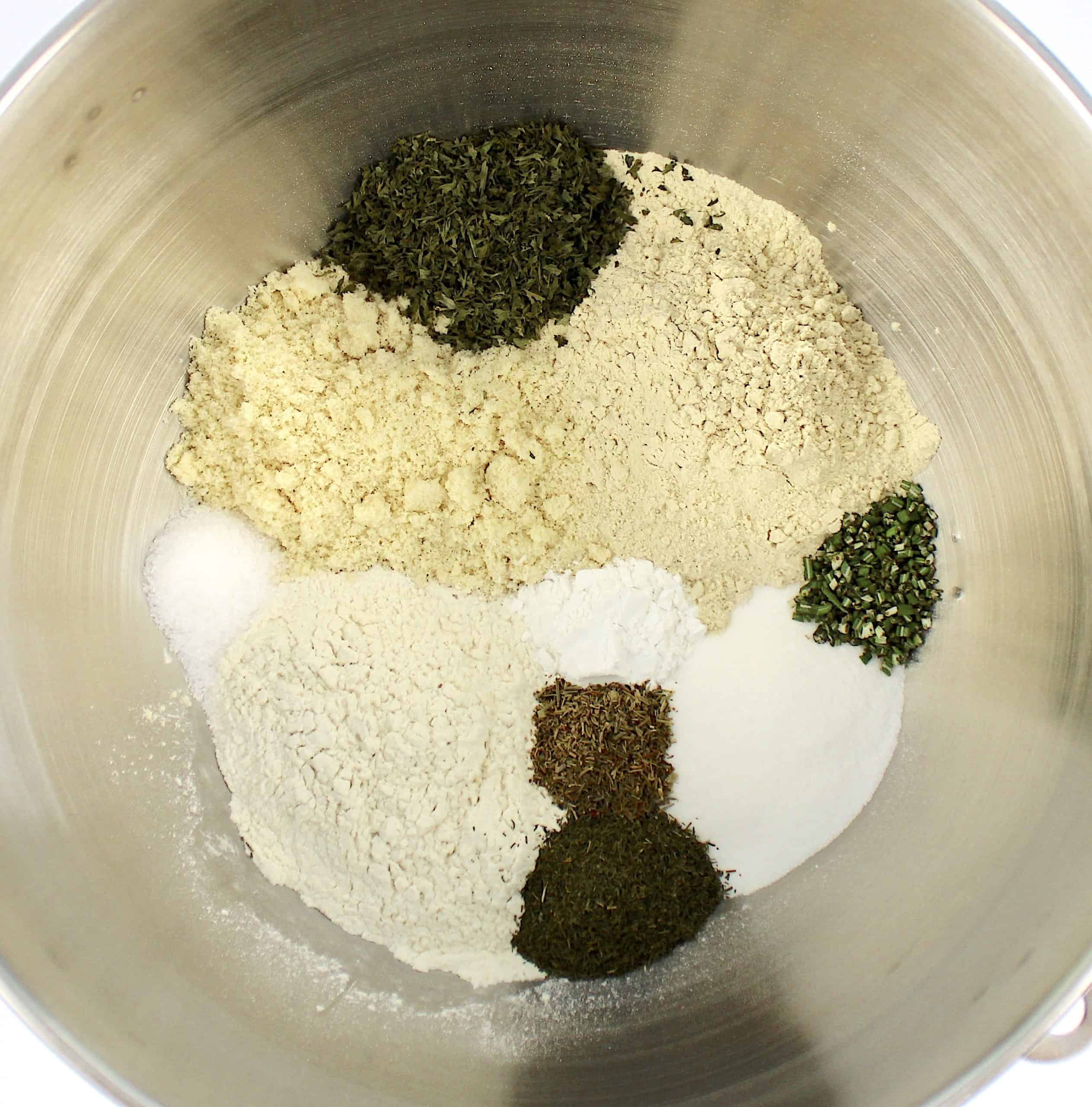 keto herb bread dry ingredients in mixing bowl unmixed
