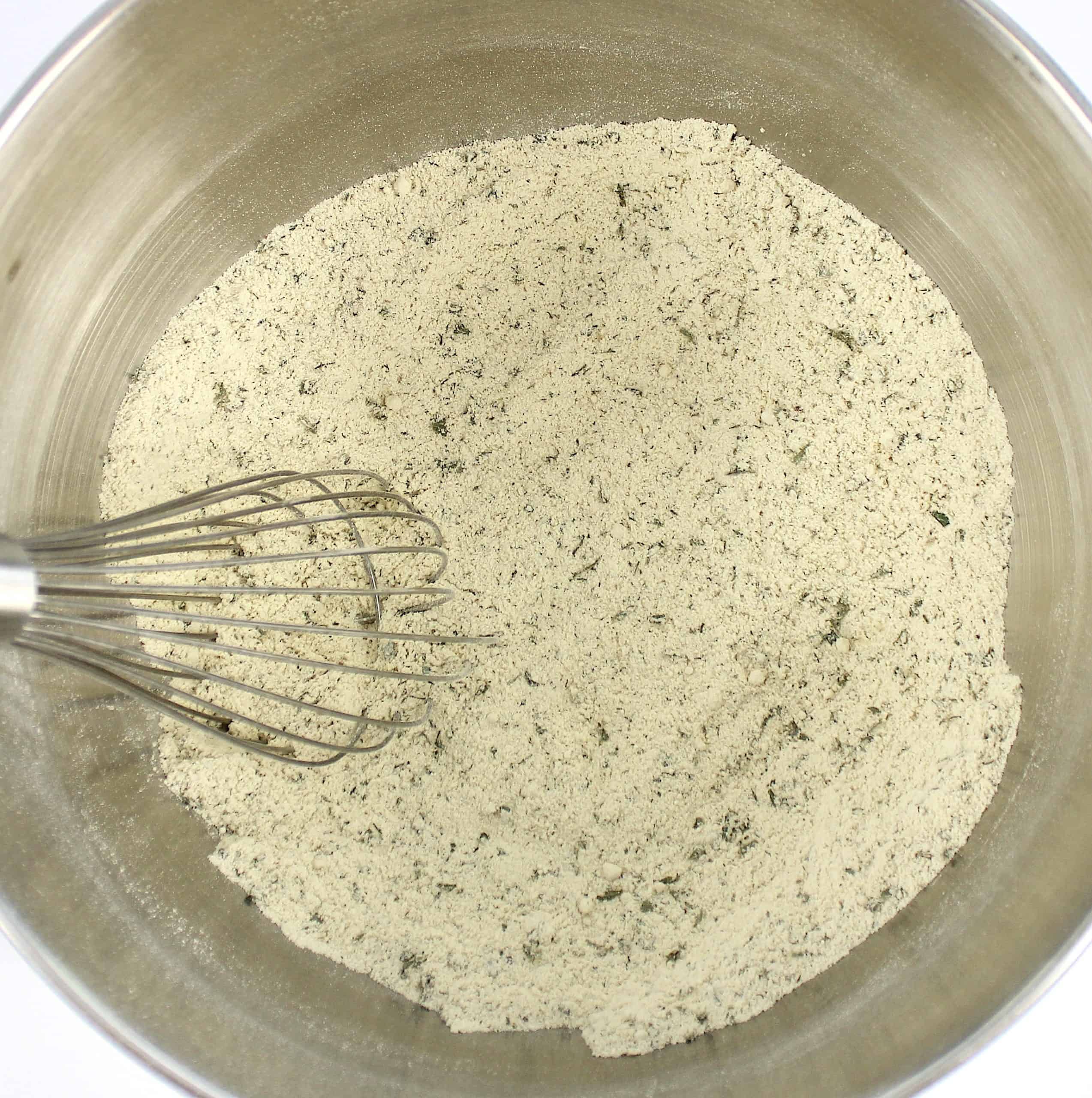Keto Braided Herb Bread dry ingredients in bowl with whisk