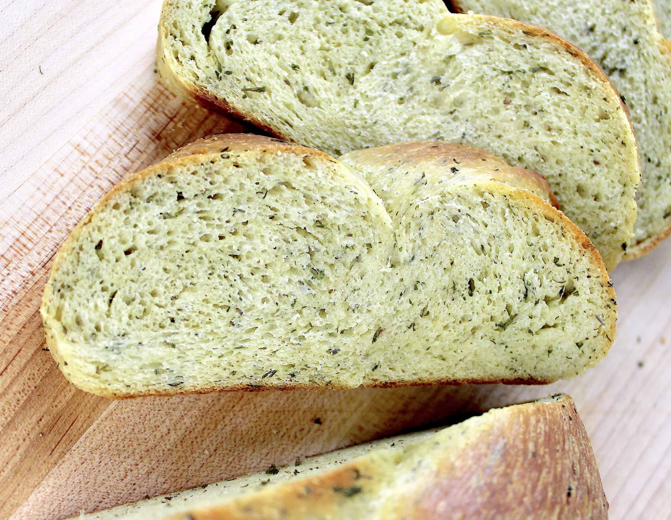 closeup of slice of keto herb bread
