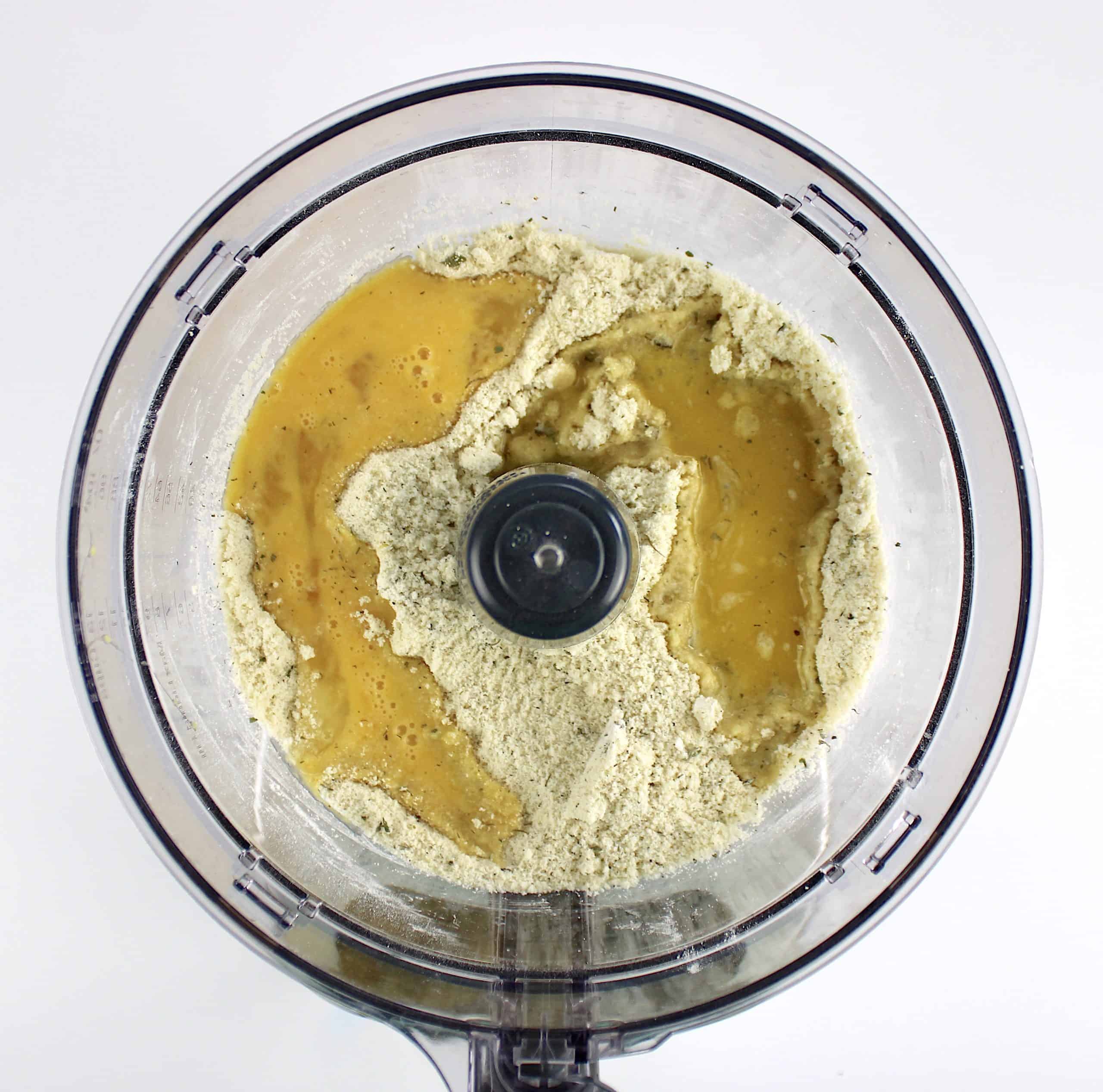 Keto Ranch Crackers wet and dry ingredients in food processor unmixed