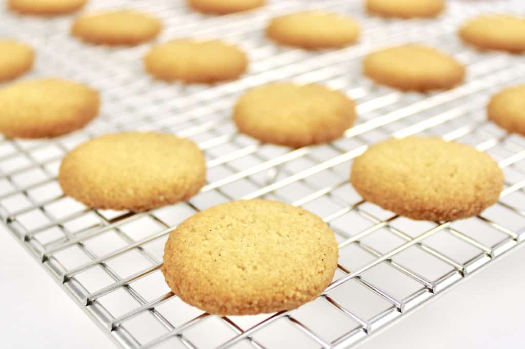 closeup of vanilla wafers on cooling rack