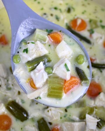 spoonful of Chicken Pot Pie Soup over pot