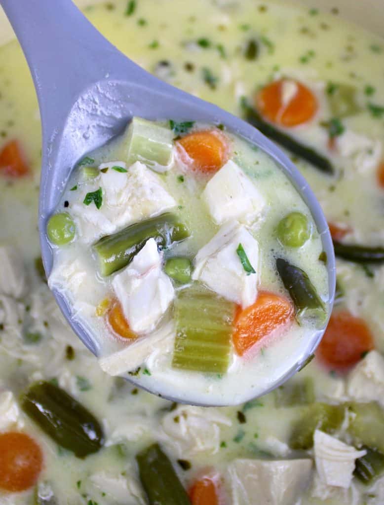 spoonful of Chicken Pot Pie Soup over pot