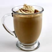 Keto Hot Chocolate in glass mug with whip cream on top
