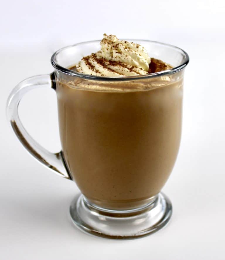 Keto Hot Chocolate in glass mug with whip cream on top