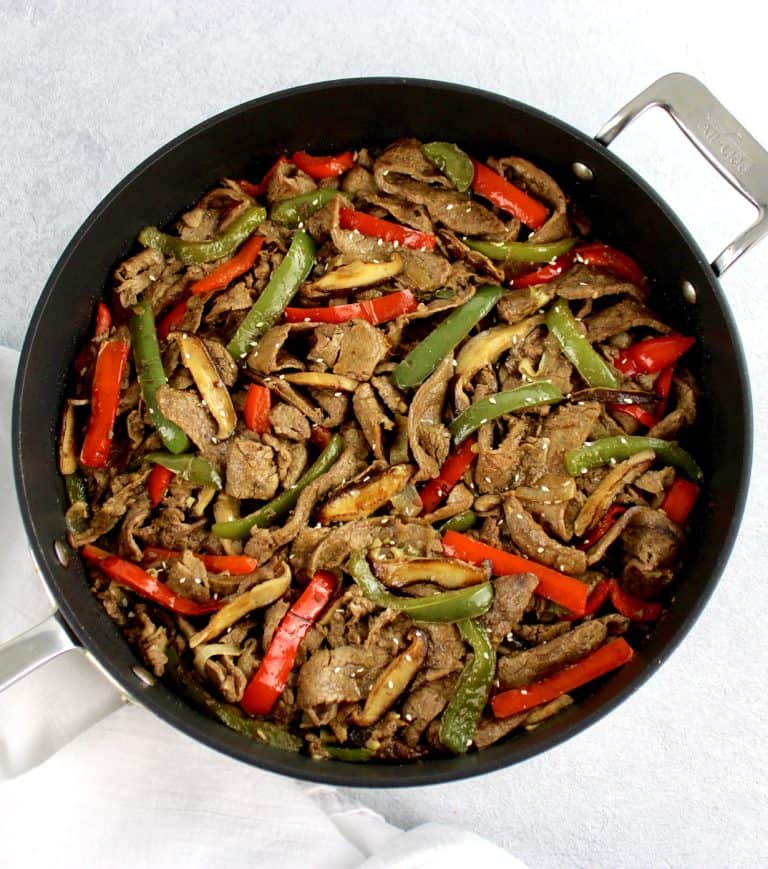 Keto Pepper Steak in skillet