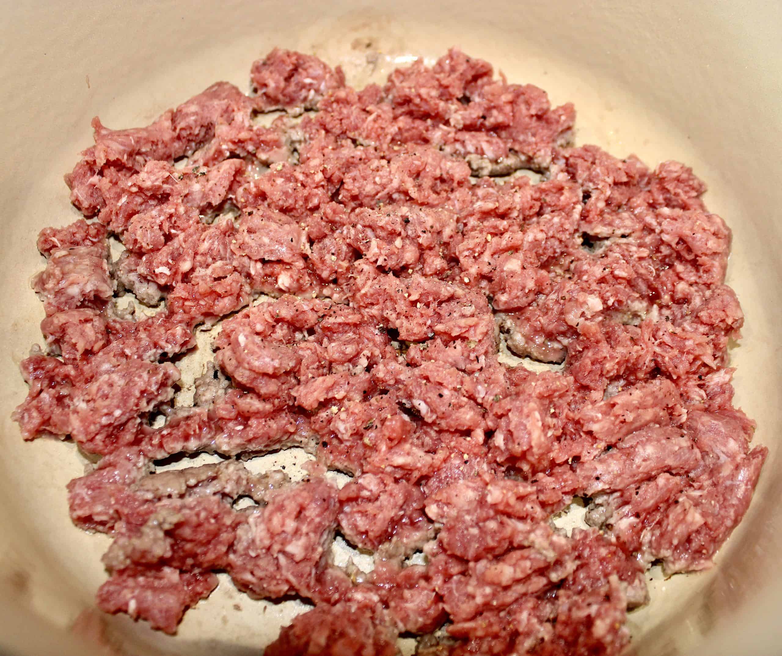 ground beef cooking in pot