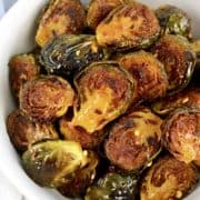 Honey Roasted Brussels Sprouts in white bowl