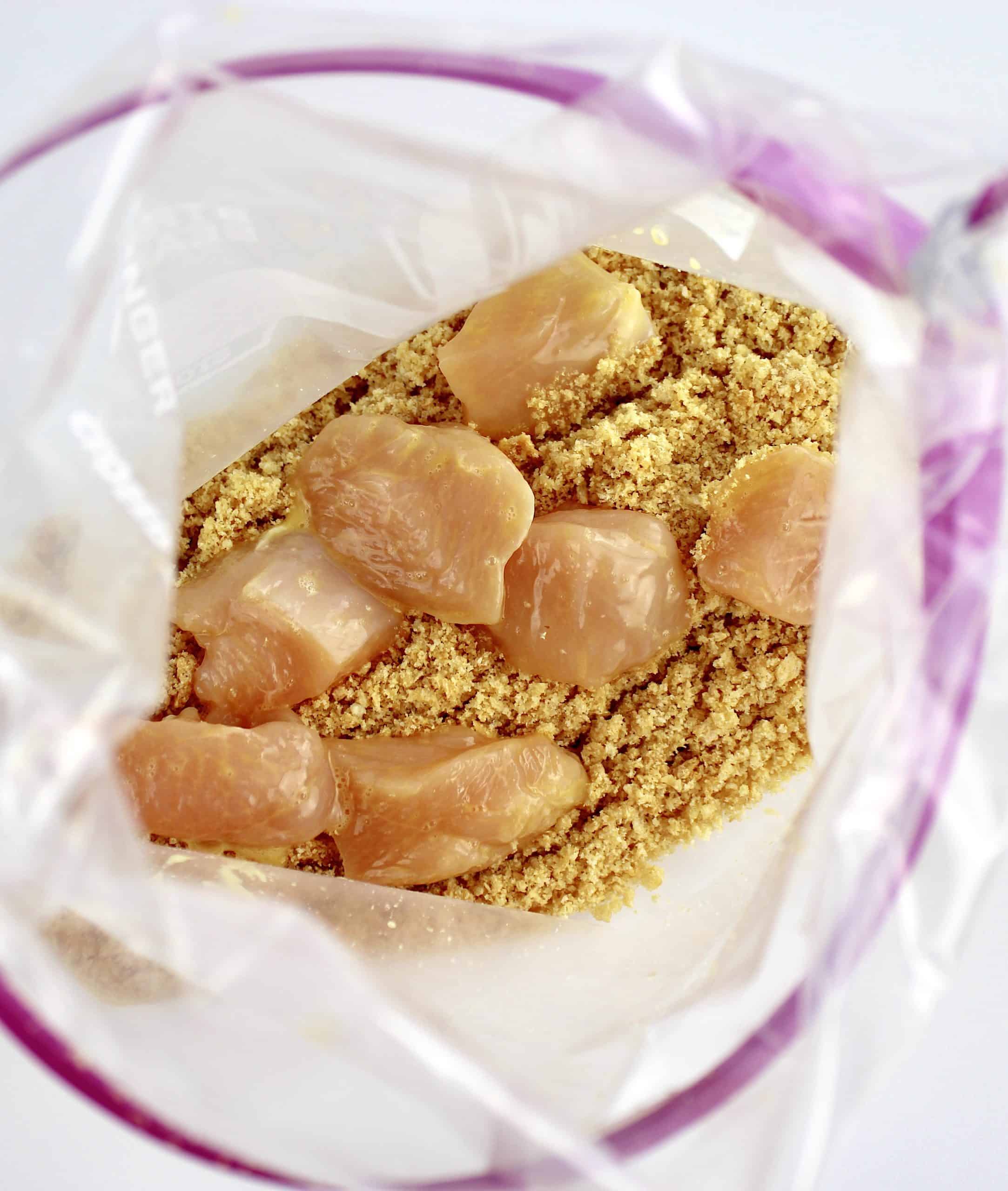 chicken in breading in plastic baggie